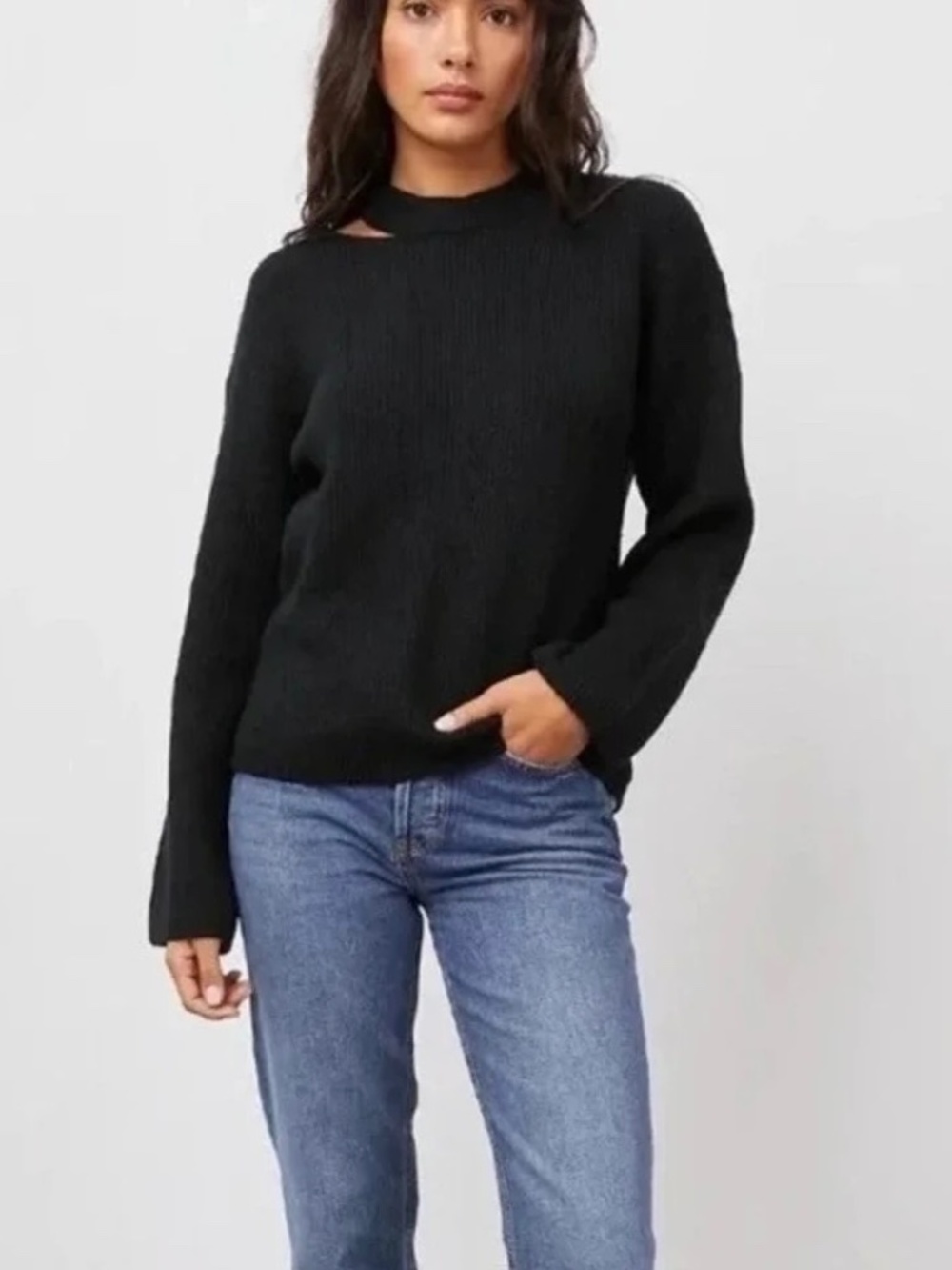 RAILS Alexi Cutout Sweater Solid Black Ribbed Pullover Knitwear Large